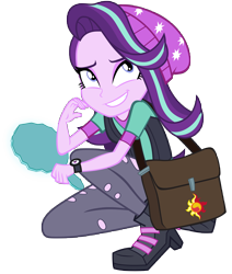 Size: 7648x9000 | Tagged: safe, artist:famousmari5, character:starlight glimmer, equestria girls:mirror magic, g4, my little pony: equestria girls, my little pony:equestria girls, spoiler:eqg specials, absurd resolution, beanie, clothing, female, hat, mirror, shoulder bag, simple background, solo, transparent background, vector, vest