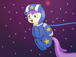Size: 2000x1500 | Tagged: safe, artist:dinkyuniverse, character:alula, character:pluto, species:pony, astronaut, jet pack, pluto, space, space suit, stars, zero gravity