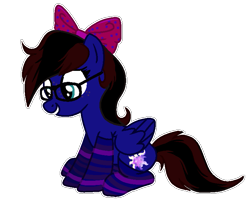 Size: 751x607 | Tagged: safe, artist:spectrumnightyt, oc, oc only, oc:skitzy, species:pegasus, species:pony, bow, clothing, female, glasses, ribbon, simple background, sitting, socks, solo, striped socks, transparent background