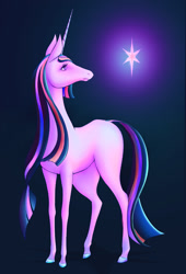 Size: 1452x2137 | Tagged: safe, artist:stratodraw, character:twilight sparkle, species:pony, species:unicorn, blank flank, female, hoers, horse, mare, solo, style emulation, the last unicorn