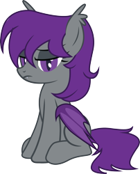 Size: 2117x2618 | Tagged: safe, artist:duskthebatpack, oc, oc only, oc:astral mist, species:bat pony, species:pony, bat wings, ear fluff, fangs, female, folded wings, mare, simple background, sitting, slit eyes, solo, transparent background, vector