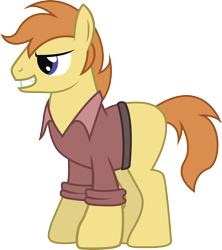 Size: 2301x2588 | Tagged: safe, artist:duskthebatpack, oc, oc only, oc:tire iron, species:earth pony, species:pony, clothing, grin, male, shirt, simple background, smiling, solo, stallion, standing, transparent background, vector