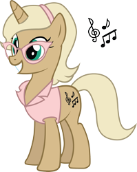 Size: 2180x2734 | Tagged: safe, artist:duskthebatpack, oc, oc only, oc:chordette, species:pony, species:unicorn, clothing, female, glasses, grin, horn, mare, shirt, simple background, smiling, solo, standing, transparent background, vector