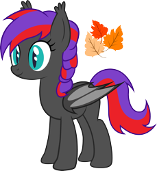 Size: 2741x2998 | Tagged: safe, artist:duskthebatpack, oc, oc only, oc:violet iridescence, species:bat pony, species:pony, bat wings, ear fluff, female, folded wings, mare, simple background, slit eyes, smiling, solo, standing, transparent background, vector