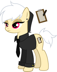 Size: 2320x2960 | Tagged: safe, artist:duskthebatpack, oc, oc only, oc:note clip, species:earth pony, species:pony, clothing, ear piercing, female, frown, lidded eyes, long sleeves, mare, necktie, piercing, shirt, simple background, solo, standing, transparent background, vector