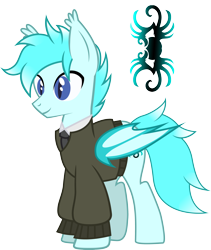 Size: 2606x3085 | Tagged: safe, artist:duskthebatpack, oc, oc only, oc:radbat, species:bat pony, species:pony, bat wings, clothing, ear fluff, folded wings, long sleeves, male, shirt, simple background, slit eyes, smiling, solo, stallion, standing, transparent background, vector