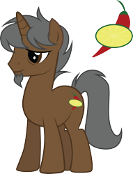 Size: 2286x2997 | Tagged: safe, artist:duskthebatpack, oc, oc only, oc:marron, oc:marrón, species:pony, species:unicorn, beard, facial hair, horn, male, simple background, smiling, solo, stallion, standing, transparent background, vector