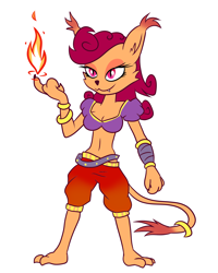 Size: 2362x2953 | Tagged: safe, artist:earth_pony_colds, oc, oc only, oc:agatha, species:abyssinian, species:anthro, abyssinian oc, belly button, breasts, cat, cleavage, concept art, female, fire, midriff, non-pony oc, original art, pirate, simple background, solo, standing, white background, witch