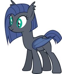 Size: 2424x2856 | Tagged: safe, artist:duskthebatpack, oc, oc only, oc:echo shroud, species:pony, bat wings, ear fluff, female, folded wings, mare, show accurate, simple background, slit eyes, smiling, solo, standing, transparent background, vector