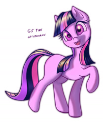 Size: 1395x1668 | Tagged: safe, artist:stratodraw, character:twilight sparkle, species:earth pony, species:pony, g5 leak, leak, female, mare, missing horn, simple background, smiling, solo, twilight sparkle (g5)