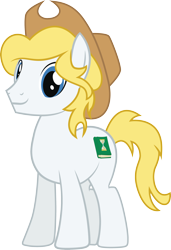 Size: 2106x3075 | Tagged: safe, artist:duskthebatpack, oc, oc:hickory switch, species:earth pony, species:pony, blonde hair, blonde mane, blue eyes, clothing, commission, cowboy hat, cutie mark, hat, male, show accurate, simple background, solo, stallion, stetson, transparent background, vector