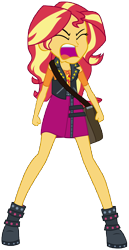 Size: 6578x12761 | Tagged: safe, artist:famousmari5, character:sunset shimmer, equestria girls:forgotten friendship, g4, my little pony: equestria girls, my little pony:equestria girls, absurd resolution, boots, clothing, eyes closed, female, geode of empathy, miniskirt, open mouth, shoes, shoulder bag, simple background, skirt, solo, transparent background, vector, yelling