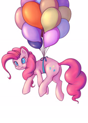 Size: 1474x2061 | Tagged: safe, artist:stratodraw, character:pinkie pie, species:earth pony, species:pony, balloon, female, floating, mare, simple background, solo, then watch her balloons lift her up to the sky, white background