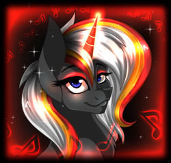 Size: 700x666 | Tagged: safe, artist:derpsonhooves, part of a set, oc, oc only, oc:velvet remedy, species:pony, species:unicorn, fallout equestria, g4, abstract background, bust, chest fluff, fanfic, fanfic art, female, glowing horn, horn, mare, portrait, solo