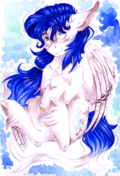 Size: 1675x2456 | Tagged: safe, artist:scootiegp, oc, oc only, species:pegasus, species:pony, blushing, female, mare, traditional art, watercolor painting