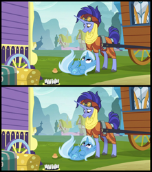 Size: 1308x1480 | Tagged: safe, artist:s1nb0y, edit, edited screencap, screencap, character:hoo'far, character:trixie, species:pony, species:unicorn, ship:trixfar, episode:on the road to friendship, comparison, cute, diatrixes, female, male, mare, on back, saddle arabian, shipping, stallion, straight