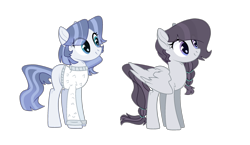 Size: 2647x1537 | Tagged: safe, artist:spectrumnightyt, oc, oc only, oc:amethyst pie, oc:lapis pie, parent:fluttershy, parent:marble pie, parent:maud pie, parent:rarity, parents:marbleshy, parents:rarimaud, species:earth pony, species:pegasus, species:pony, clothing, female, magical lesbian spawn, mare, offspring, simple background, sweater, transparent background