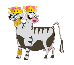 Size: 760x671 | Tagged: safe, artist:theunknowenone1, character:daisy jo, character:zecora, species:cow, species:zebra, bowsette, chubby, conjoined, fusion, jocora, multiple heads, simple background, super crown, super mario bros., transparent background, two heads, udder, wat, we have become one, zebrow