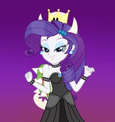 Size: 868x921 | Tagged: safe, artist:tabrony23, character:rarity, my little pony:equestria girls, bare shoulders, bowsette, female, sleeveless, solo, strapless, super crown