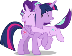 Size: 10000x7780 | Tagged: safe, artist:famousmari5, character:starlight glimmer, character:twilight sparkle, character:twilight sparkle (alicorn), species:alicorn, species:pony, species:unicorn, episode:uncommon bond, g4, my little pony: friendship is magic, absurd resolution, cute, duo, duo female, eyes closed, female, glimmerbetes, happy, hug, open mouth, simple background, smiling, teacher and student, transparent background, twiabetes, vector
