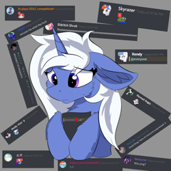Size: 2500x2500 | Tagged: safe, artist:lunar froxy, character:pinkie pie, character:rainbow dash, character:sweetie belle, character:twilight sparkle, character:twilight sparkle (alicorn), oc, oc only, oc:notification, species:alicorn, species:pony, species:unicorn, derpibooru, derpibooru ponified, @everyone, cheek fluff, chest fluff, cute, discord (software), ear fluff, female, floppy ears, fluffy, freckles, frown, gray background, heart, hug, leg fluff, lidded eyes, looking down, mare, meme, meta, notification, ponified, reeee, sad, sadorable, simple background, solo, vulgar, wavy mouth