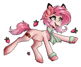 Size: 283x236 | Tagged: safe, artist:monogy, oc, oc only, oc:strawberry bonbon, species:earth pony, species:pony, animated, female, food, gif, mare, pixel art, simple background, solo, strawberry, transparent background
