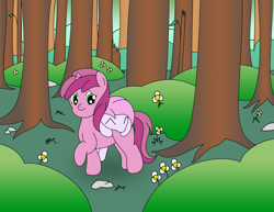 Size: 3296x2550 | Tagged: safe, artist:dinkyuniverse, character:piña colada, character:ruby pinch, species:earth pony, species:pony, species:unicorn, adorable face, aunt and niece, background pony, bush, cute, female, filly, flower, foal, forest, grass, happy, hnnng, leaf, nature, pinchybetes, piña cutelada, raised hoof, rock, scenery, smiling, snuggling, strolling, tree, tree stump, walk