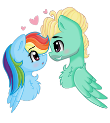 Size: 900x1010 | Tagged: safe, artist:sketchyhowl, character:rainbow dash, character:zephyr breeze, blushing, chest fluff, cute, dashabetes, female, heart, male, open mouth, shipping, smiling, straight, zephdash, zephyrbetes