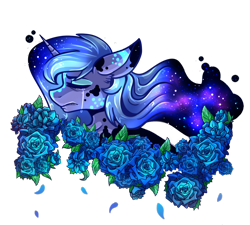 Size: 1024x922 | Tagged: safe, artist:derpsonhooves, character:princess luna, species:alicorn, species:pony, blue rose, crying, eyes closed, female, flower, mare, rose, simple background, solo, transparent background