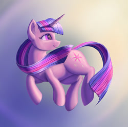 Size: 1123x1118 | Tagged: safe, artist:stratodraw, character:twilight sparkle, character:twilight sparkle (unicorn), species:pony, species:unicorn, female, gradient background, looking back, mare, smiling, solo