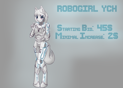 Size: 4530x3240 | Tagged: safe, artist:shamziwhite, oc, oc only, species:anthro, advertisement, auction, blushing, circuit, commission, female, robot, robot pony, solo, standing, your character here