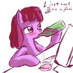 Size: 1024x1024 | Tagged: safe, artist:snus-kun, character:berry punch, character:berryshine, species:earth pony, species:pony, alcohol, ashtray, bottle, cigarette, computer, drinking, drunk, female, mare, solo, vulgar