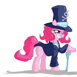 Size: 500x500 | Tagged: safe, artist:snus-kun, character:pinkie pie, species:earth pony, species:pony, cane, clothing, female, glasses, grin, hat, mare, smiling, solo, top hat, voodoo
