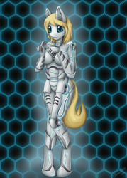 Size: 1080x1510 | Tagged: safe, artist:shamziwhite, oc, oc only, oc:rafale, species:anthro, circuit, commission, female, looking at you, robot, robot pony, solo, standing