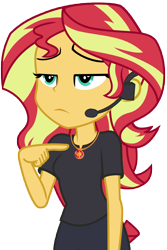 Size: 10000x15000 | Tagged: safe, artist:famousmari5, character:sunset shimmer, episode:opening night, g4, my little pony: equestria girls, my little pony:equestria girls, absurd resolution, clothing, cyoa, director shimmer, female, geode of empathy, headset, jewelry, magical geodes, necklace, opening night: twilight sparkle, pants, pointing, pointing at self, simple background, solo, sunset shimmer is not amused, transparent background, unamused, vector