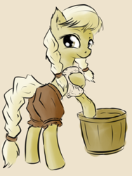 Size: 600x800 | Tagged: safe, artist:snus-kun, character:granny smith, species:earth pony, species:pony, bath, clothing, female, looking back, mare, pantaloons, pigtails, solo, sponge, tub, twintails, young granny smith, younger