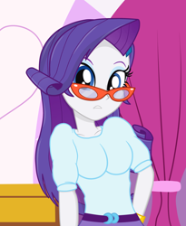 Size: 2300x2800 | Tagged: safe, artist:tabrony23, character:rarity, my little pony:equestria girls, breasts, cute, female, glasses, glasses rarity, hand on hip, looking at you, raribetes, rarity's glasses, solo