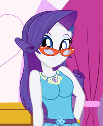 Size: 2300x2800 | Tagged: safe, artist:tabrony23, character:rarity, g4, my little pony: equestria girls, my little pony:equestria girls, breasts, cute, female, geode of shielding, glasses, glasses rarity, hand on hip, looking at you, magical geodes, raribetes, rarity's glasses, solo
