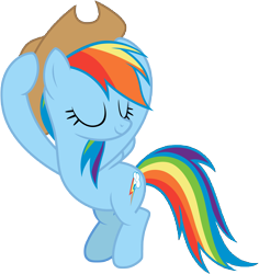 Size: 9861x10425 | Tagged: safe, artist:famousmari5, character:rainbow dash, species:pegasus, species:pony, episode:best gift ever, episode:triple pony dare ya, g4, my little pony: friendship is magic, absurd resolution, accessory swap, accessory theft, applejack's hat, clothing, cowboy hat, cute, dashabetes, eyes closed, female, forthright filly, hat, mare, rainbow dash always dresses in style, simple background, smiling, solo, stetson, transparent background, vector