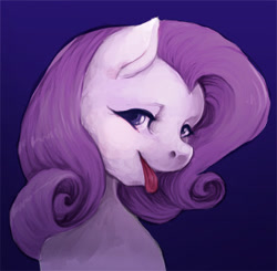 Size: 300x294 | Tagged: safe, artist:ronniesponies, character:rarity, species:pony, species:unicorn, bust, female, gradient background, lidded eyes, mare, missing horn, portrait, solo, tongue out