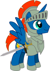 Size: 2066x2922 | Tagged: safe, artist:shadymeadow, oc, oc:hyper wing, species:alicorn, species:pony, armor, male, simple background, solo, stallion, sword, transparent background, weapon