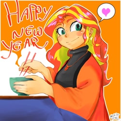 Size: 1000x1000 | Tagged: safe, artist:sozglitch, character:sunset shimmer, my little pony:equestria girls, female, new year, solo