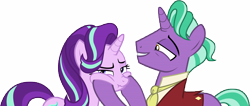 Size: 19814x8405 | Tagged: safe, artist:famousmari5, character:firelight, character:starlight glimmer, species:pony, species:unicorn, episode:the parent map, g4, absurd resolution, annoyed, cheek squish, chipmunk cheeks, father and daughter, female, male, mare, squishy cheeks, stallion, vector