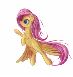 Size: 2044x2160 | Tagged: safe, artist:stratodraw, character:fluttershy, species:pegasus, species:pony, cute, female, flying, mare, shyabetes, simple background, solo, spread wings, stray strand, three quarter view, white background, wings
