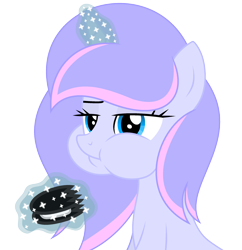 Size: 2424x2504 | Tagged: safe, artist:diamond-chiva, oc, oc:silver swirls, species:pony, species:unicorn, cookie, eating, female, food, magic, mare, oreo, simple background, solo, transparent background