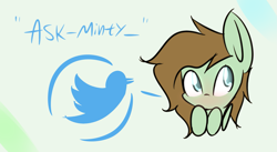 Size: 2115x1155 | Tagged: safe, artist:lofis, oc, oc:mint chocolate, species:pony, announcement, blushing, female, hooves, mare, meta, solo, twitter, twitter link