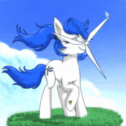 Size: 500x500 | Tagged: safe, artist:equum_amici, artist:walris, oc, species:pony, animated, blushing, cinemagraph, electrical hazard icon, moon, no sound, object pony, original species, ponified, propeller, wat, webm, what has science done, wind, wind turbine generator
