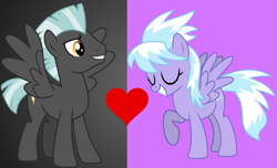 Size: 961x584 | Tagged: safe, artist:chainchomp2 edit, artist:skie-vinyl, edit, character:cloudchaser, character:thunderlane, species:pony, ship:thunderchaser, female, heart, male, shipping, shipping domino, straight