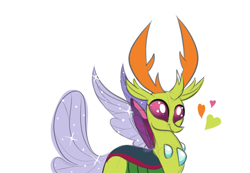 Size: 1100x760 | Tagged: safe, artist:ponygoggles, character:thorax, species:changeling, species:reformed changeling, :t, changeling king, colored sketch, cute, cuteling, dawwww, floppy ears, heart, heart eyes, looking at you, male, simple background, sketch, smiling, solo, sparkles, spread wings, thorabetes, white background, wingding eyes, wings