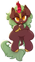 Size: 500x889 | Tagged: safe, artist:loneless-art, character:cinder glow, character:summer flare, species:kirin, blep, blushing, chibi, cinderbetes, colored pupils, ear fluff, featureless crotch, kirinbetes, silly, simple background, tongue out, transparent background